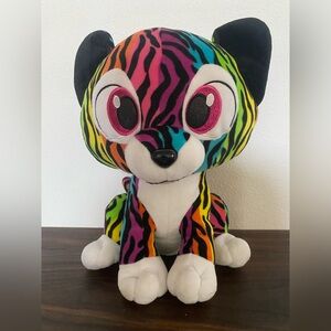 Ideal Toys Direct Rainbow Multicolor Striped Purple Eyes Medium 16” Cat Plush